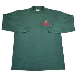 Vtg Minnesota Wild NHL Hockey Long‎ Sleeve Mock Neck Green T Shirt Mens L Sports